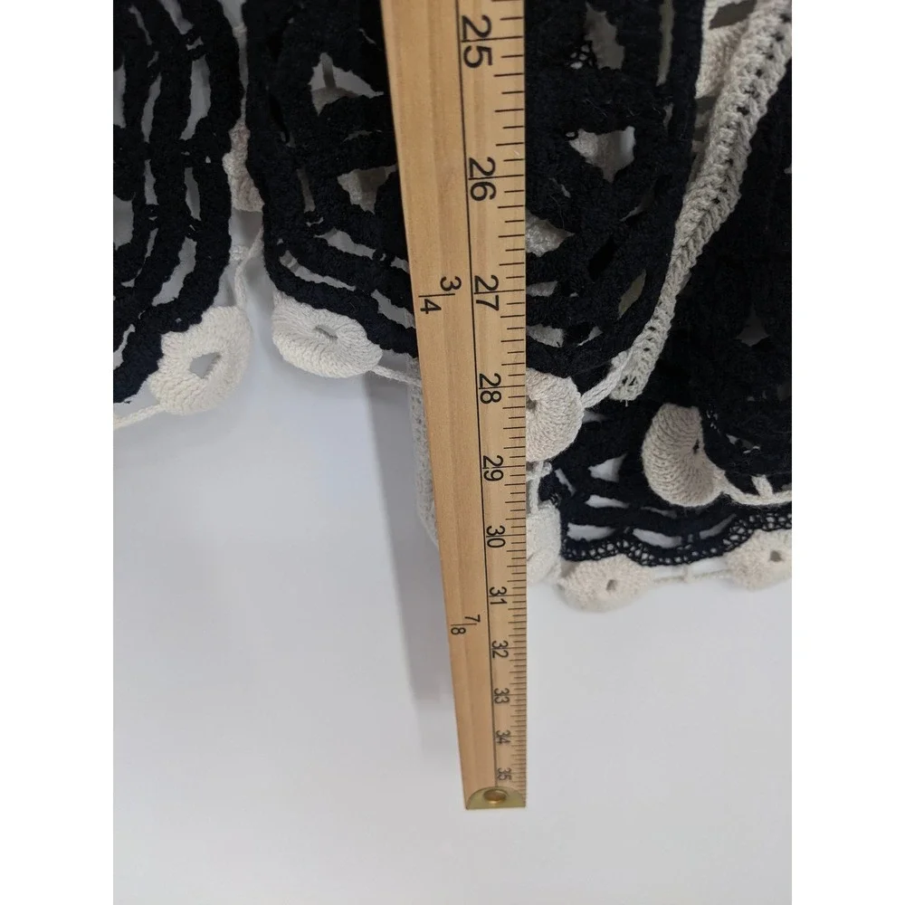 House of Harlow Crochet Vest Women One Size Black Cream Floral Sheer Hippie Boho